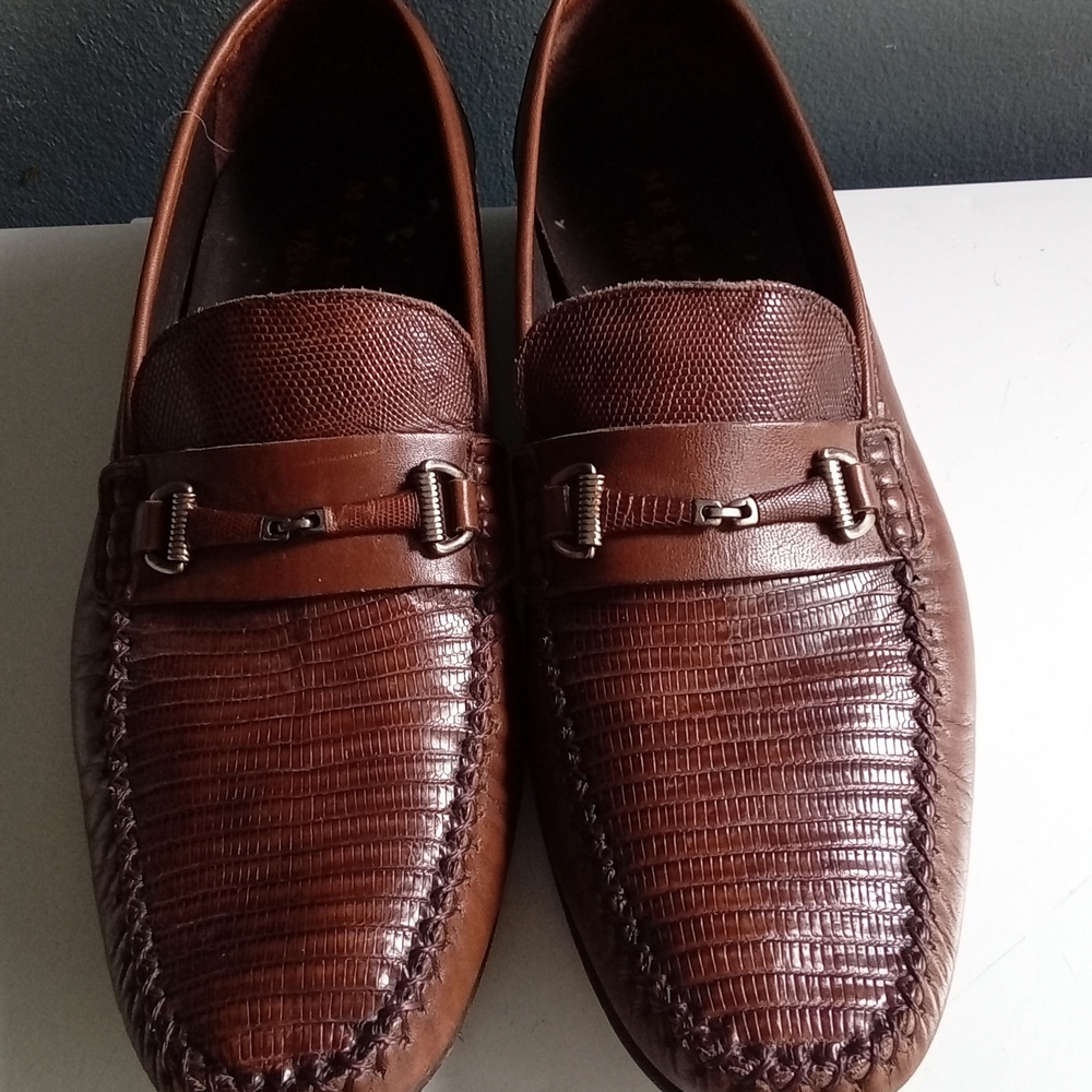Mezlan Mens Genuine Lizard Skin‎ Bit Loafers Brown Leather Shoes Size 9.5M